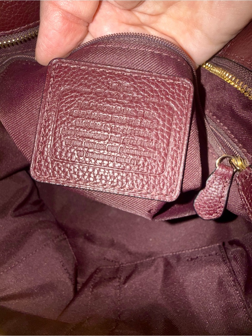 Coach Pebbled Leather Tote in gorgeous Burgundy with Gold Hardware - Picture 3 of 9